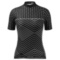 Women's White Polka Dots on Black Zigzag Short Sleeve Cycling Jersey