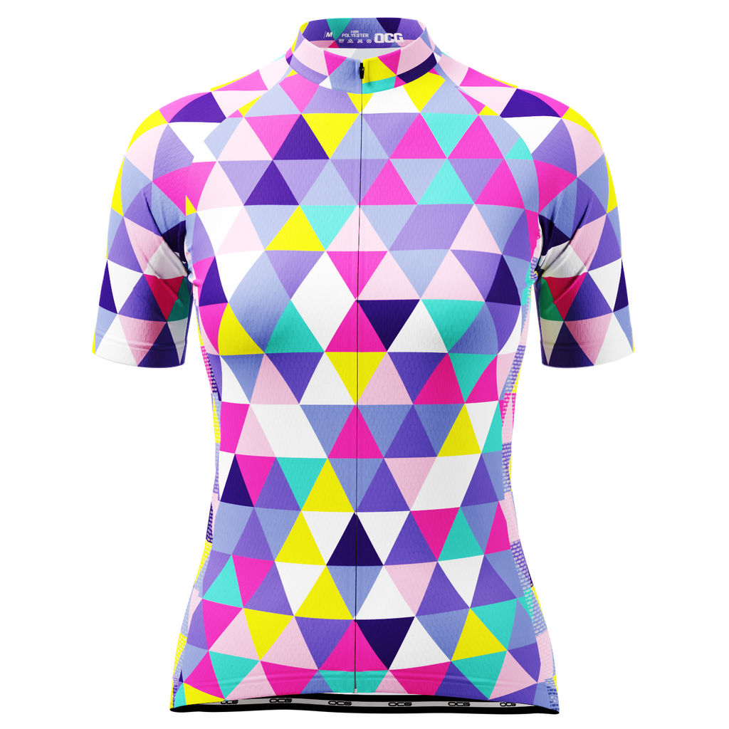 Women's High Viz Color Triangles Short Sleeve Cycling Jersey