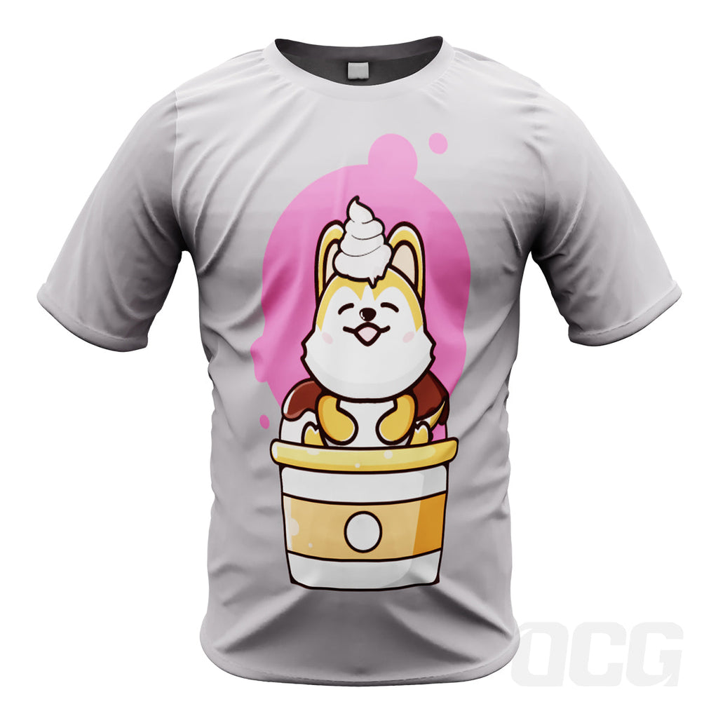 Kid's Manga Cute Ice Cream Dog Short Sleeve Running Shirt