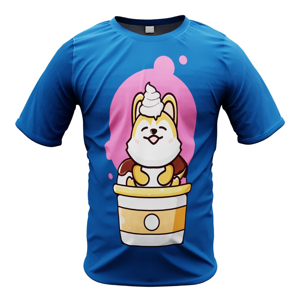 Kid's Manga Cute Ice Cream Dog Short Sleeve Running Shirt