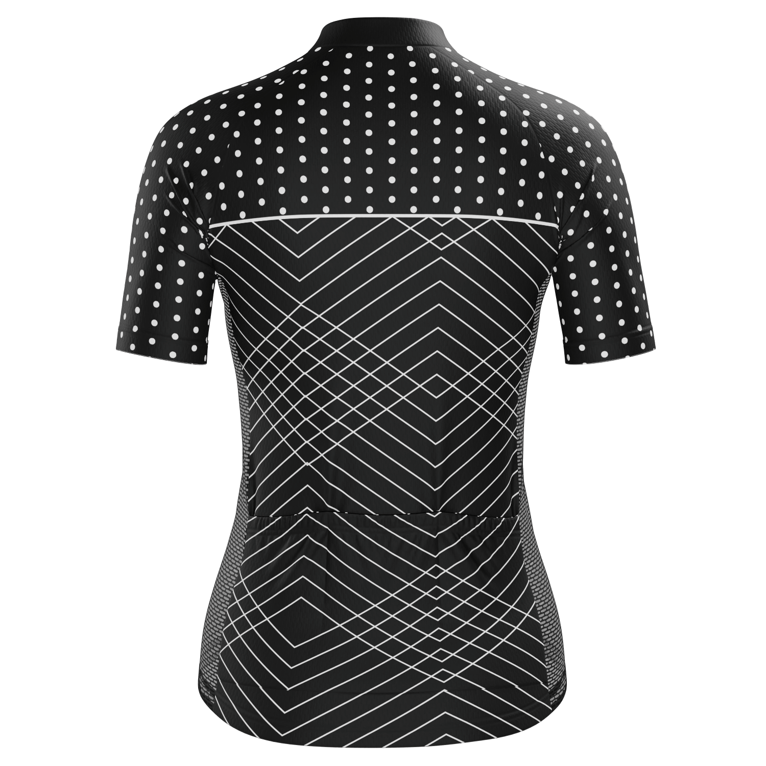 Women's White Polka Dots on Black Zigzag Short Sleeve Cycling Jersey