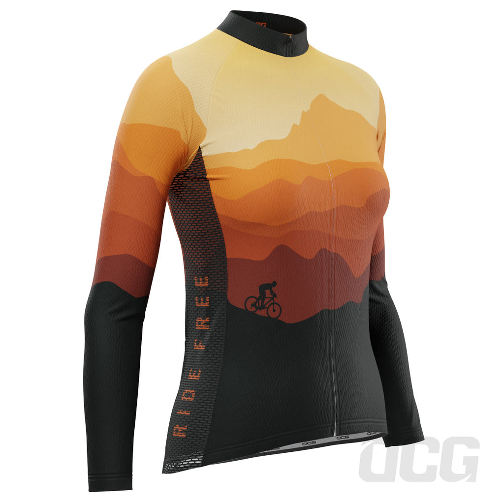 Women's Ride Free Sunset Long Sleeve Cycling Jersey