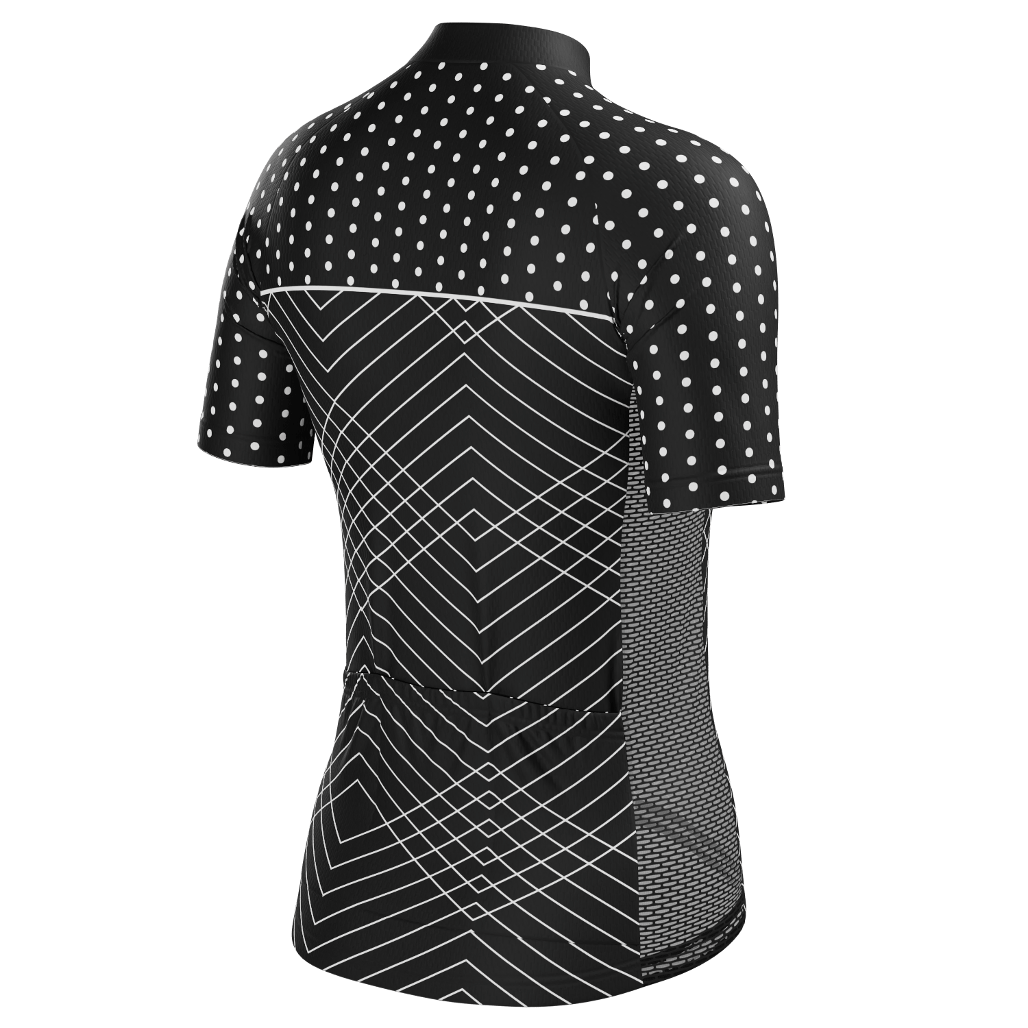 Women's White Polka Dots on Black Zigzag Short Sleeve Cycling Jersey