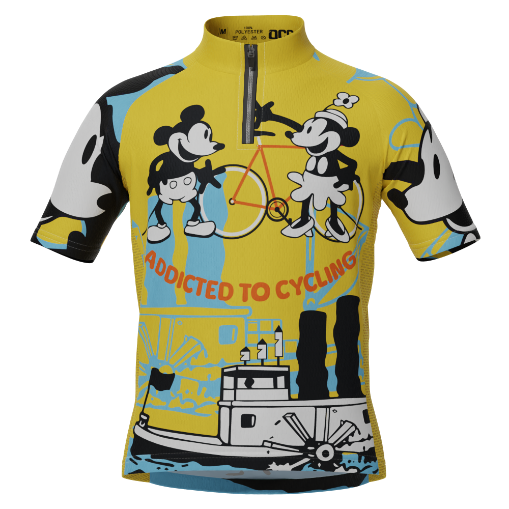 Kid's Steamboat Willie-Addicted to Cycling Short Sleeve Cycling Jersey