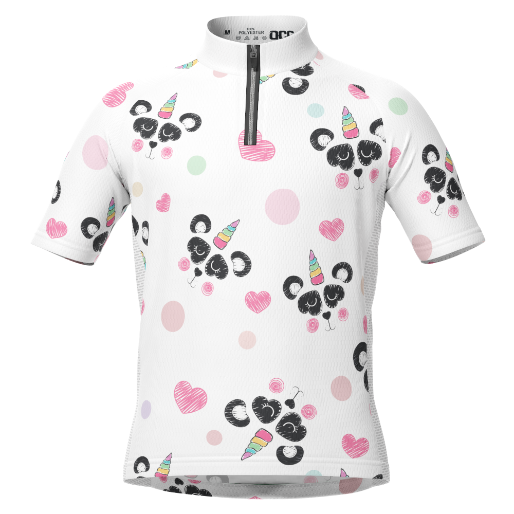 Kid's I Love Panda Unicorn Short Sleeve Cycling Jersey