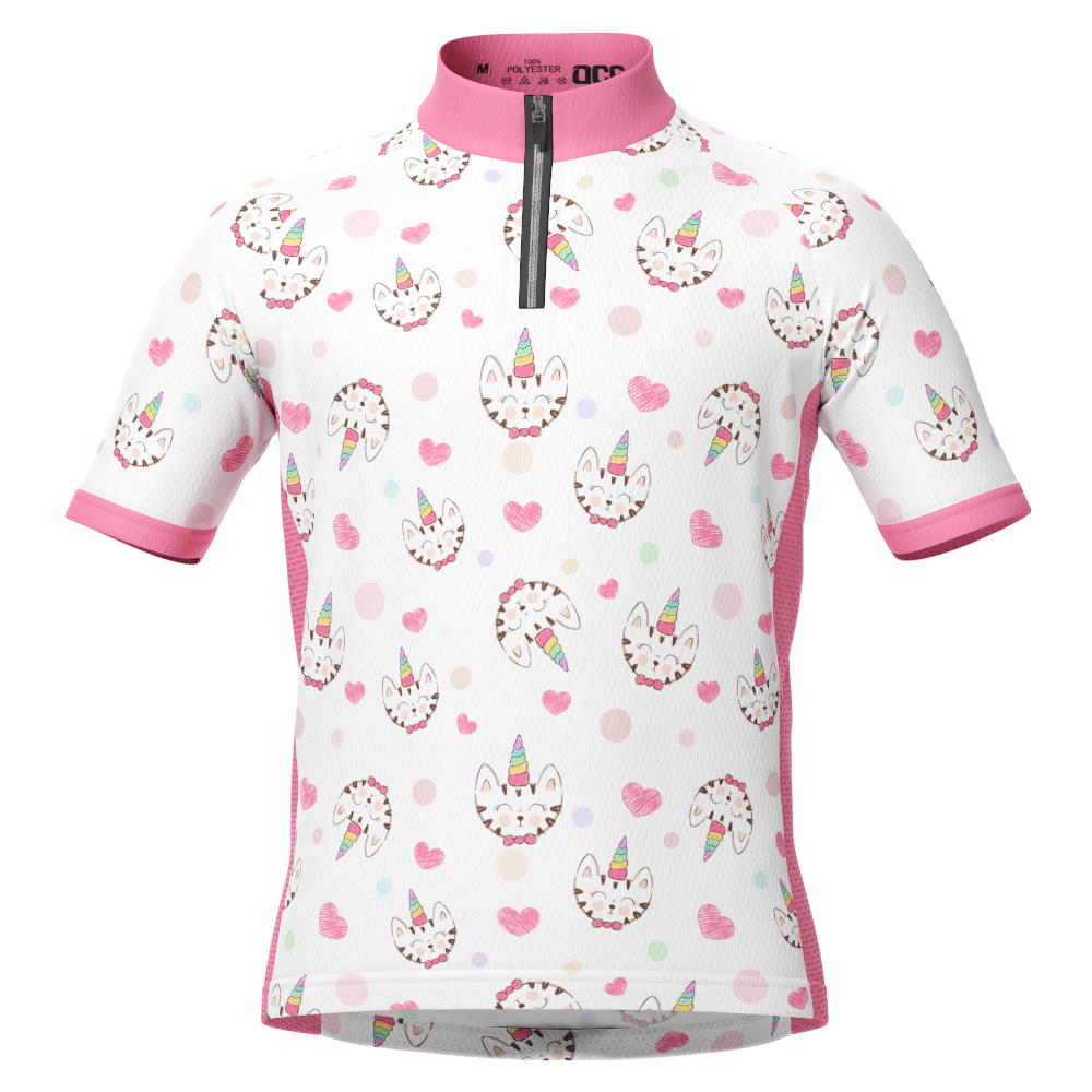 Kid's Kitty Corn Unicorn Short Sleeve Cycling Jersey
