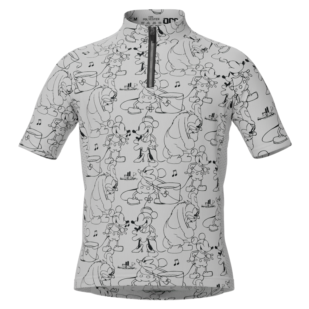 Kid's Steamboat Willie Sketches Short Sleeve Cycling Jersey