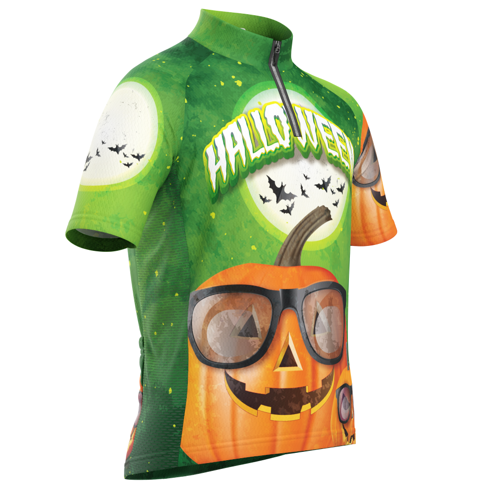 Kid's Halloween Pumpkin Glasses Short Sleeve Cycling Jersey