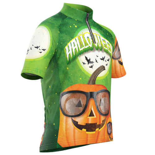Kid's Halloween Pumpkin Glasses Short Sleeve Cycling Jersey