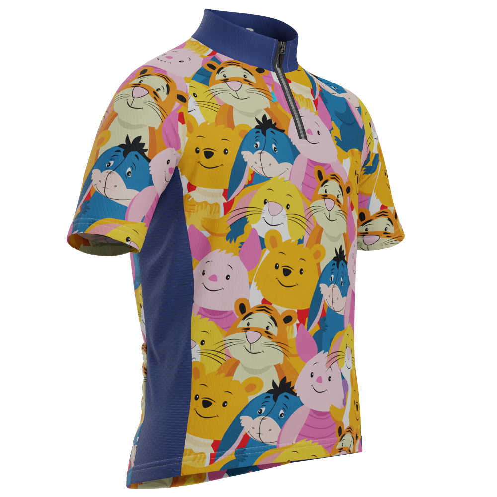 Kid's Winnie The Pooh Characters Mashup Short Sleeve Cycling Jersey