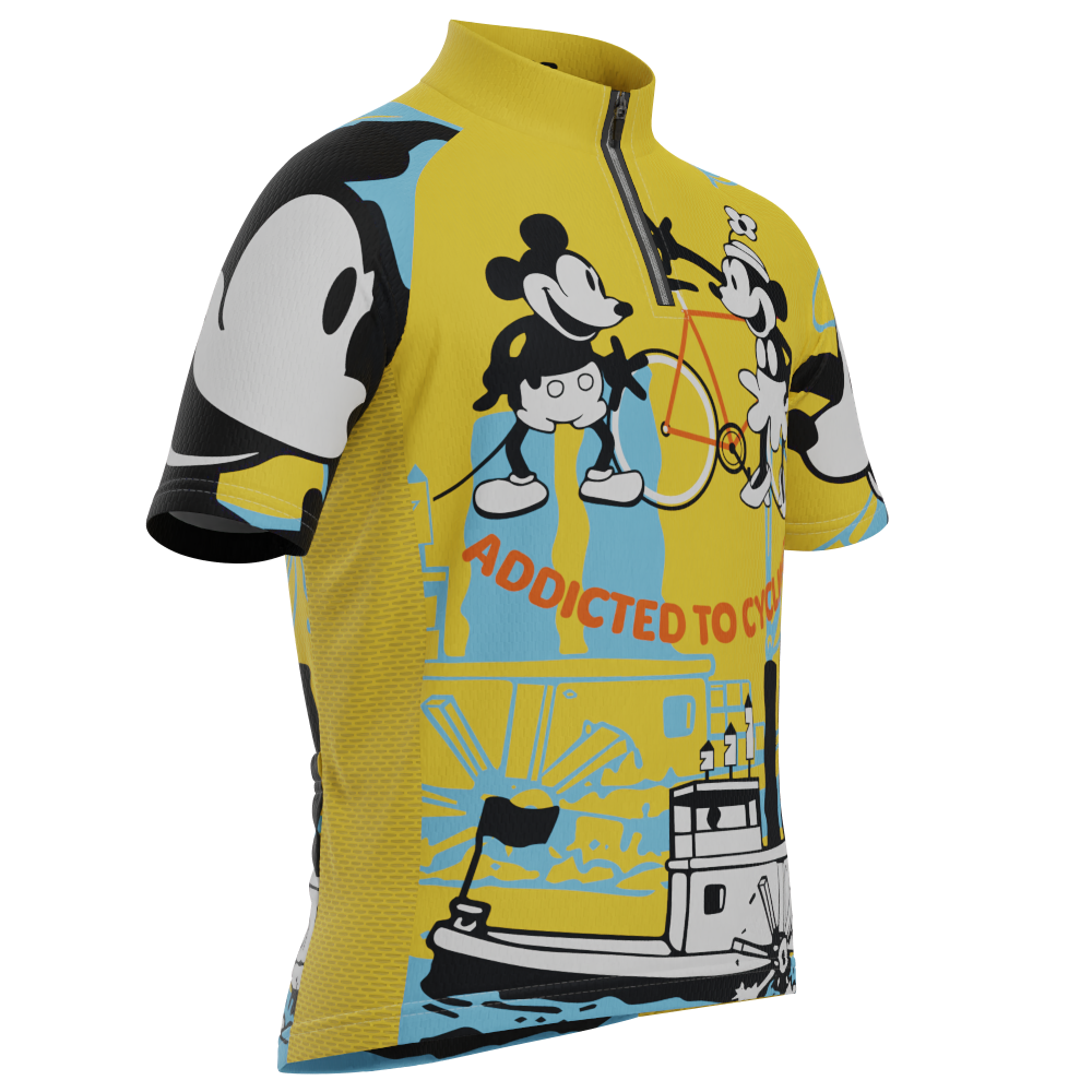 Kid's Steamboat Willie-Addicted to Cycling Short Sleeve Cycling Jersey