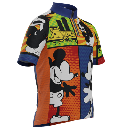 Kid's Steamboat Willie Comic Vignettes Short Sleeve Cycling Jersey