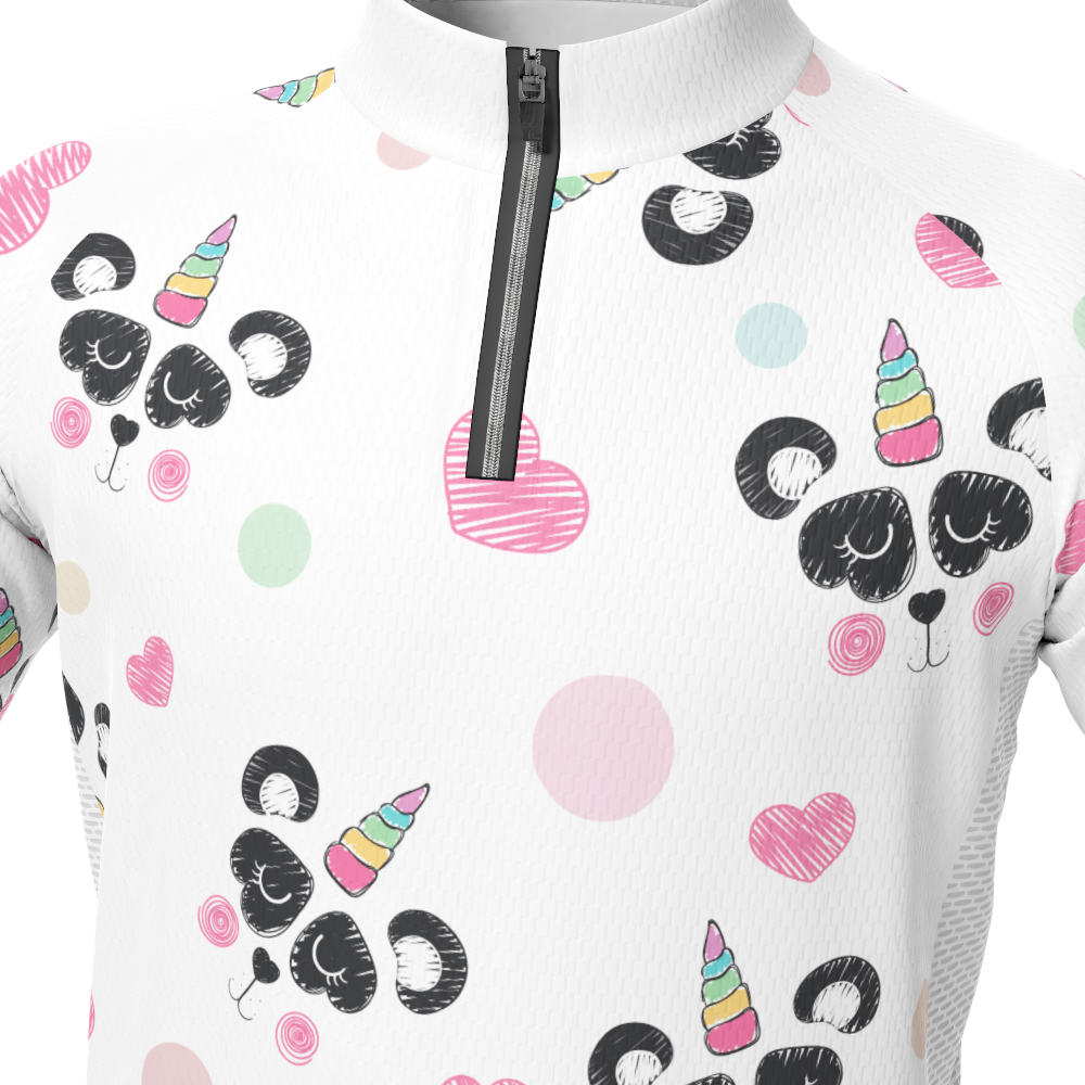 Kid's I Love Panda Unicorn Short Sleeve Cycling Jersey