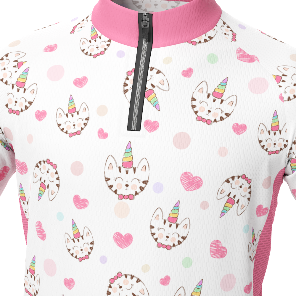 Kid's Kitty Corn Unicorn Short Sleeve Cycling Jersey