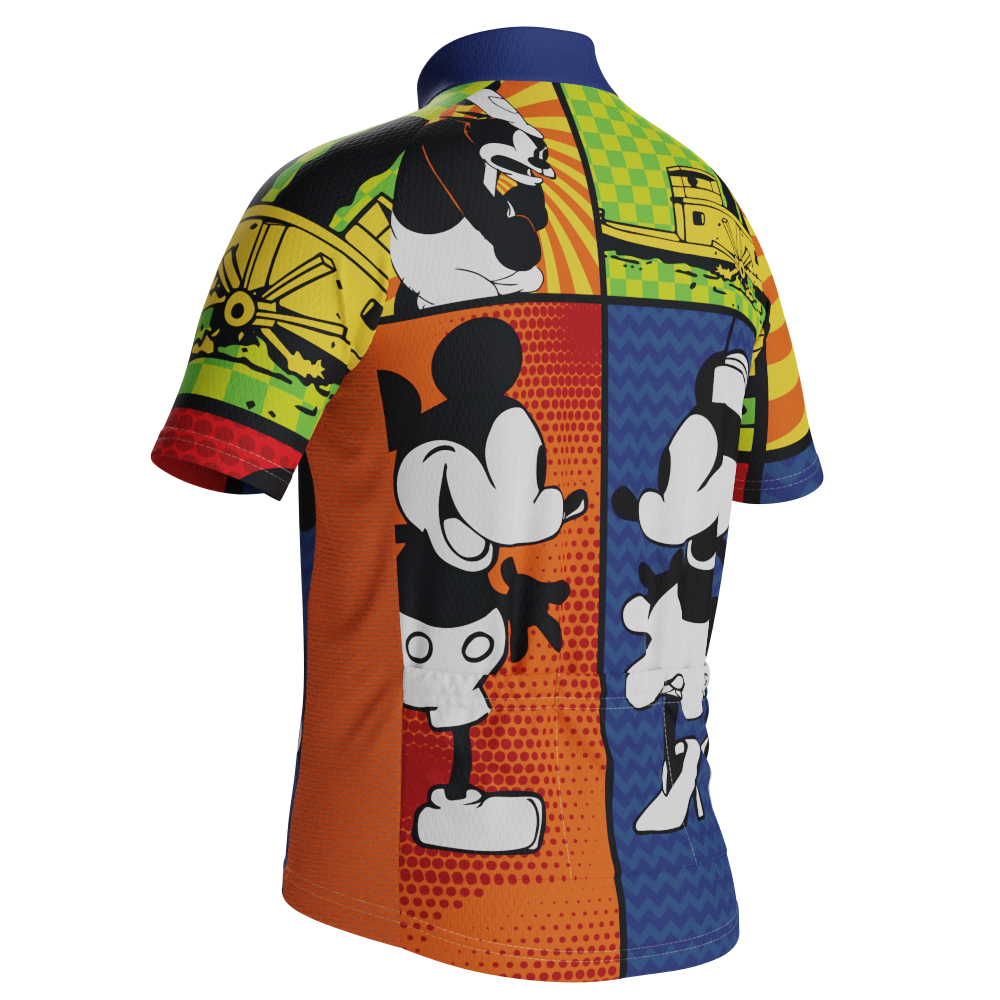 Kid's Steamboat Willie Comic Vignettes Short Sleeve Cycling Jersey