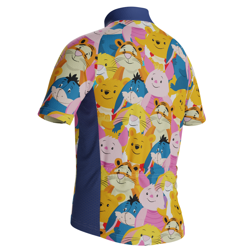 Kid's Winnie The Pooh Characters Mashup Short Sleeve Cycling Jersey