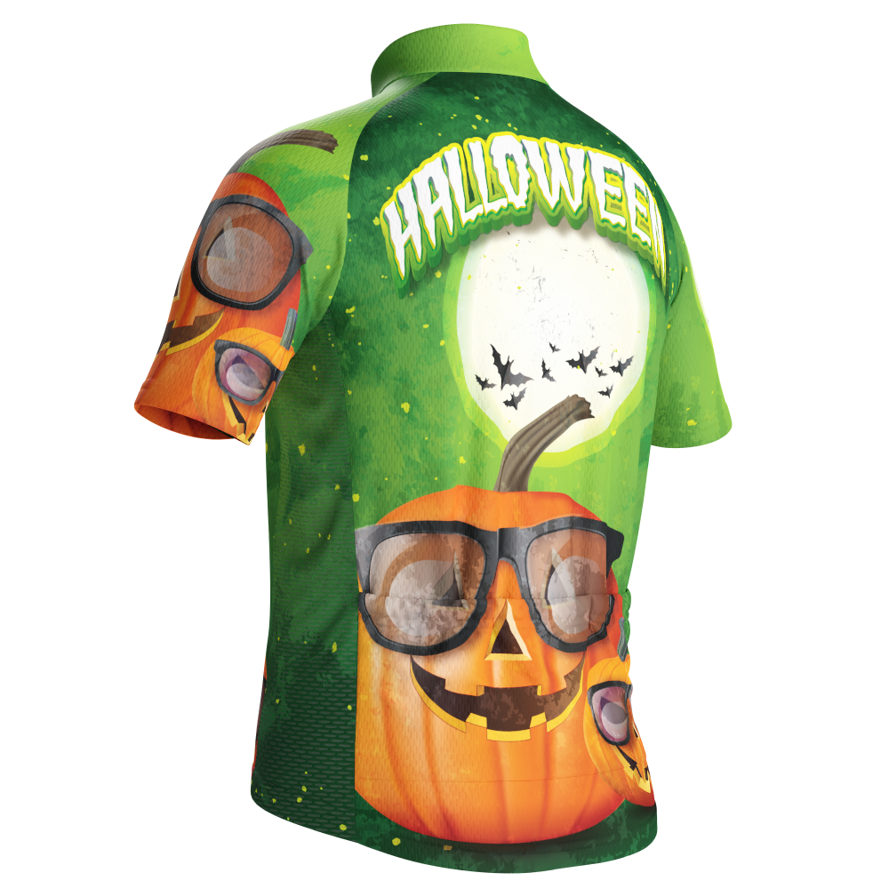 Kid's Halloween Pumpkin Glasses Short Sleeve Cycling Jersey