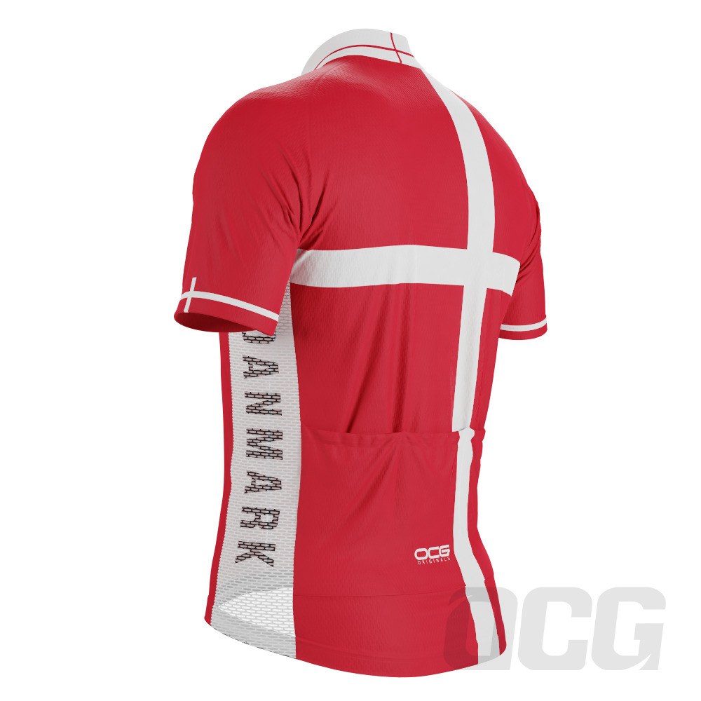 Men's Denmark National Flag Short Sleeve Cycling Jersey