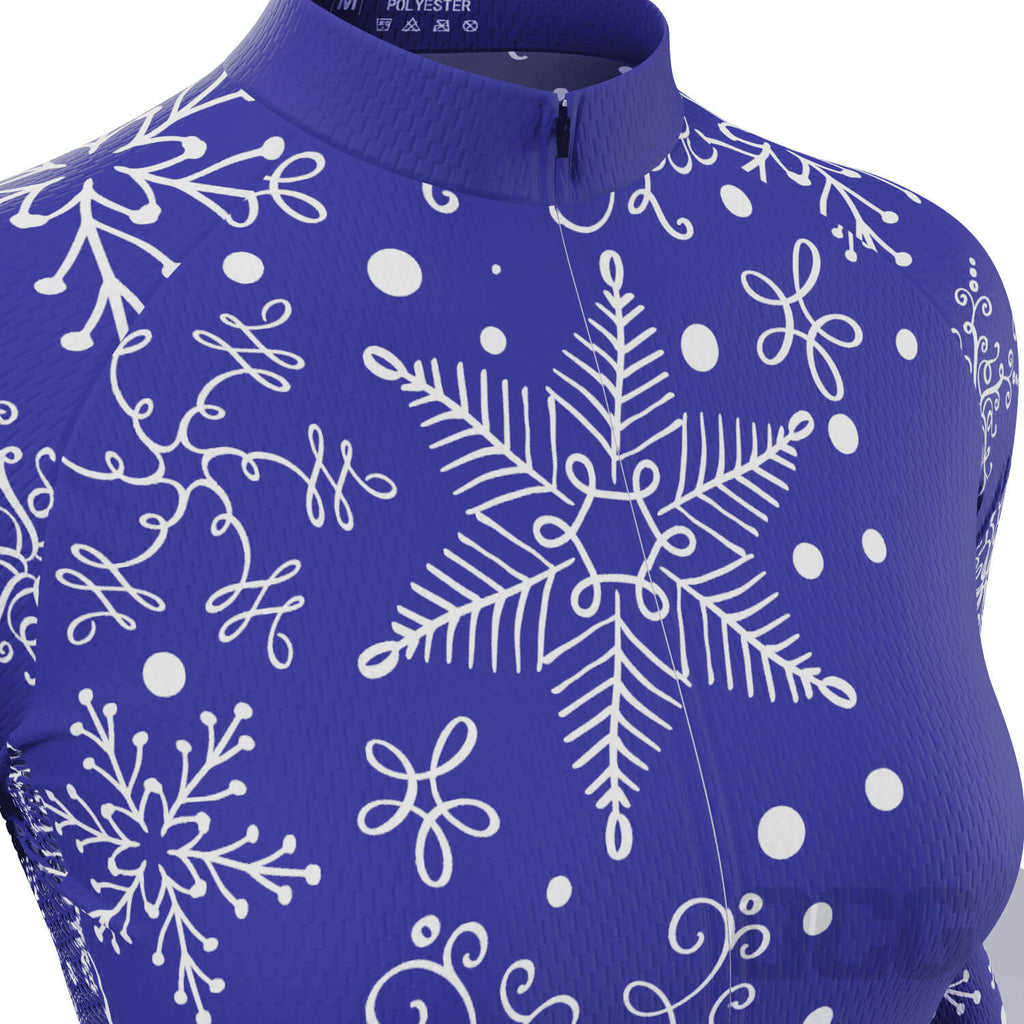 Women's Festive Snowflake Long Sleeve Cycling Jersey