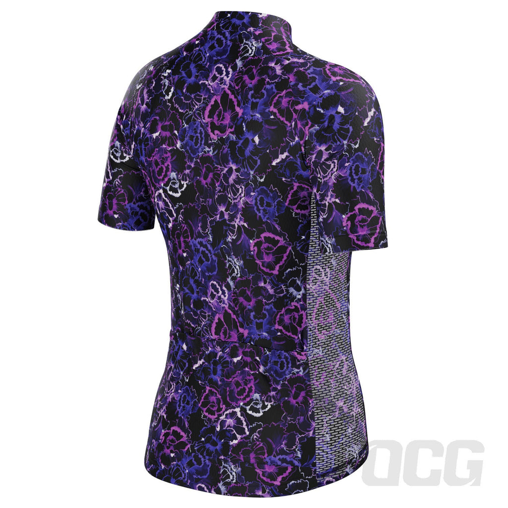 Women's Floral Dark Neon Short Sleeve Cycling Jersey