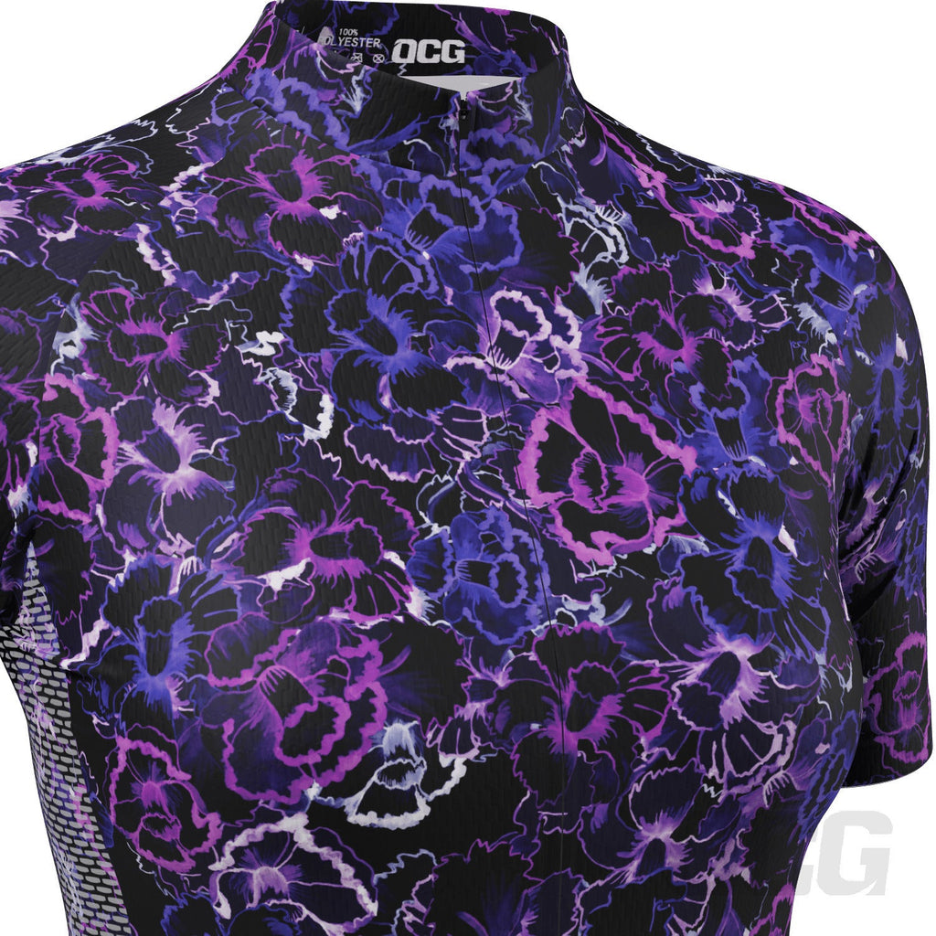 Women's Floral Dark Neon Short Sleeve Cycling Jersey