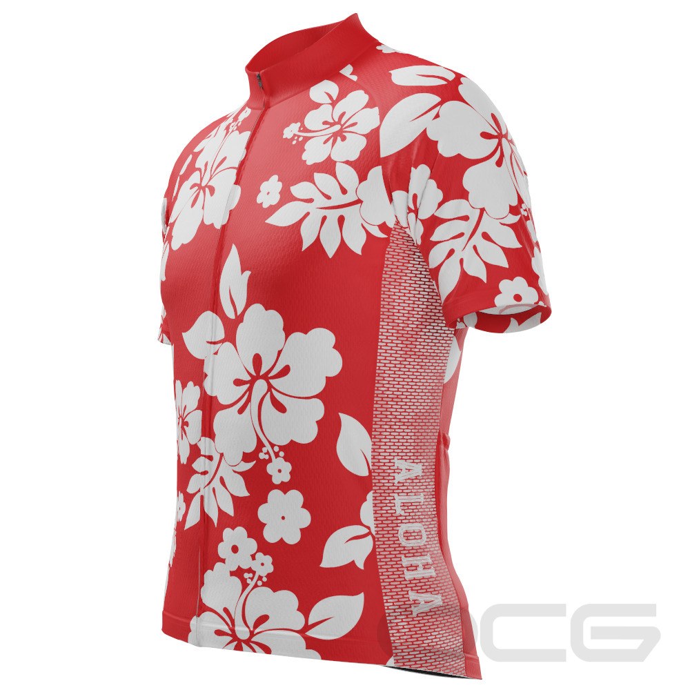 Men's Hawaiian Aloha Floral Short Sleeve Cycling Jersey