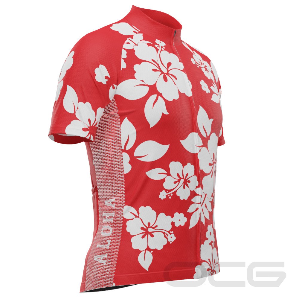 Men's Hawaiian Aloha Floral Short Sleeve Cycling Jersey