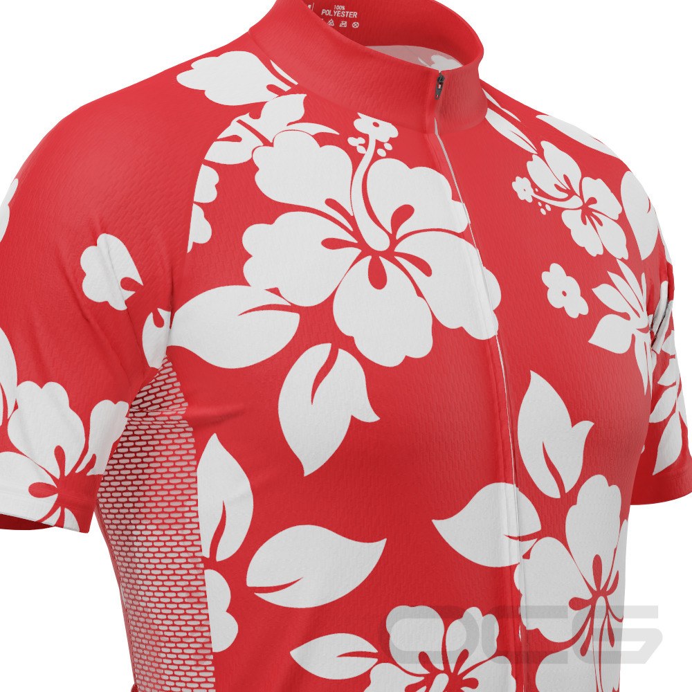 Men's Hawaiian Aloha Floral Short Sleeve Cycling Jersey