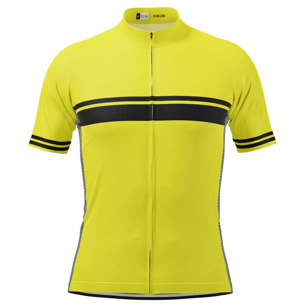 Men's Classic Yellow with Black Stripe Short Sleeve Cycling Jersey