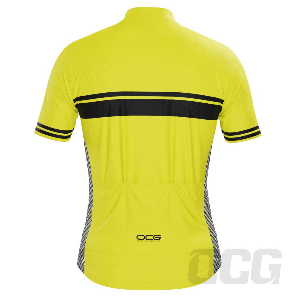Men's Classic Yellow with Black Stripe Short Sleeve Cycling Jersey