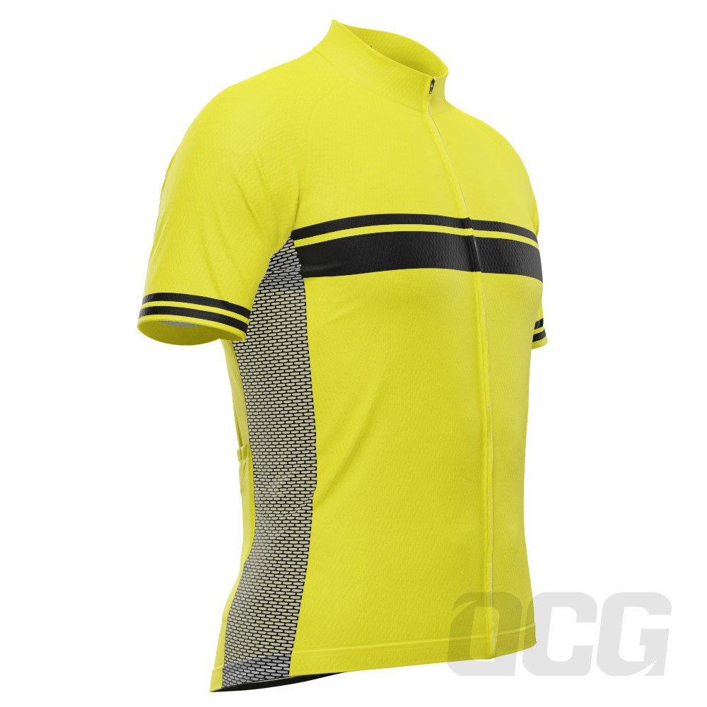 Men's Classic Yellow with Black Stripe Short Sleeve Cycling Jersey