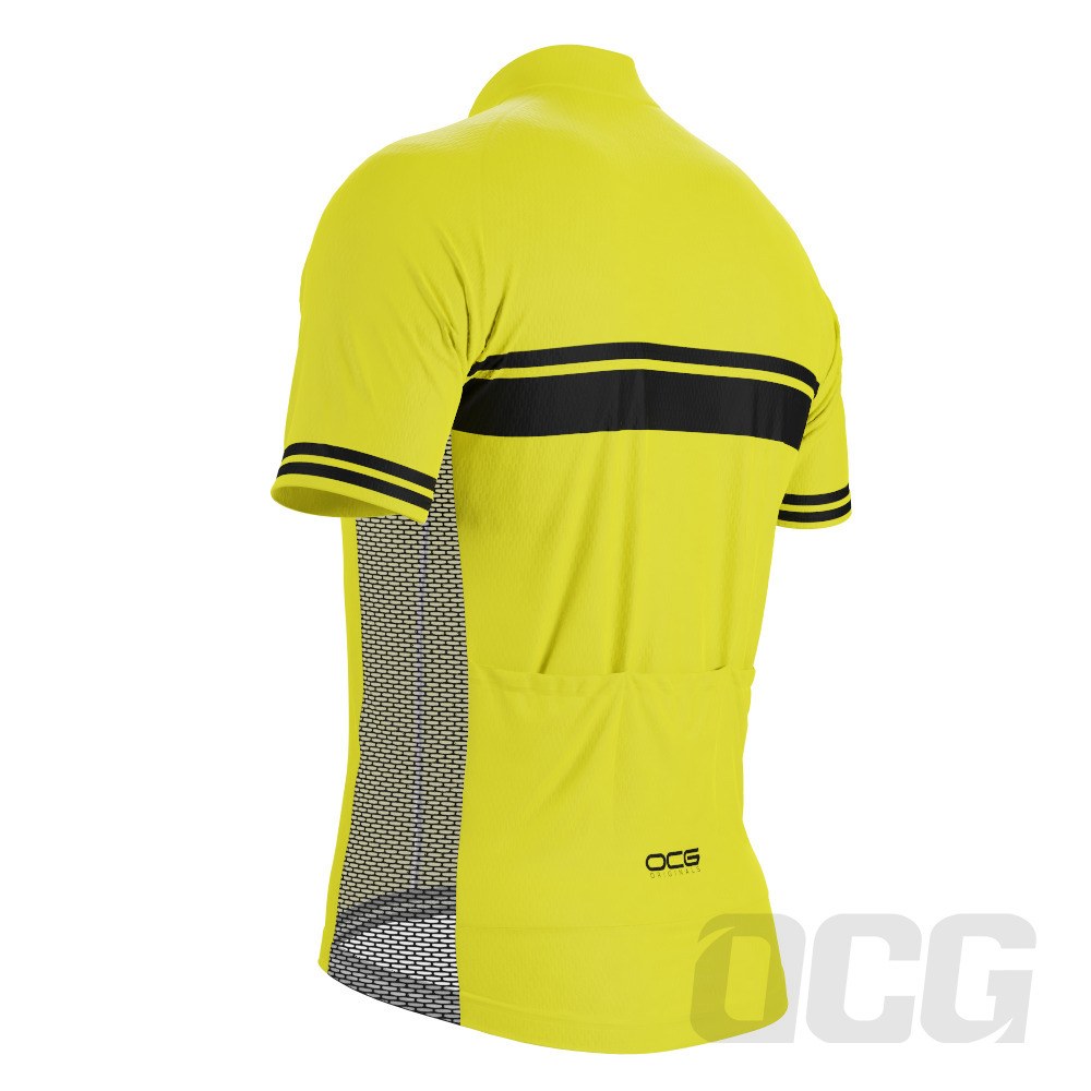 Men's Classic Yellow with Black Stripe Short Sleeve Cycling Jersey