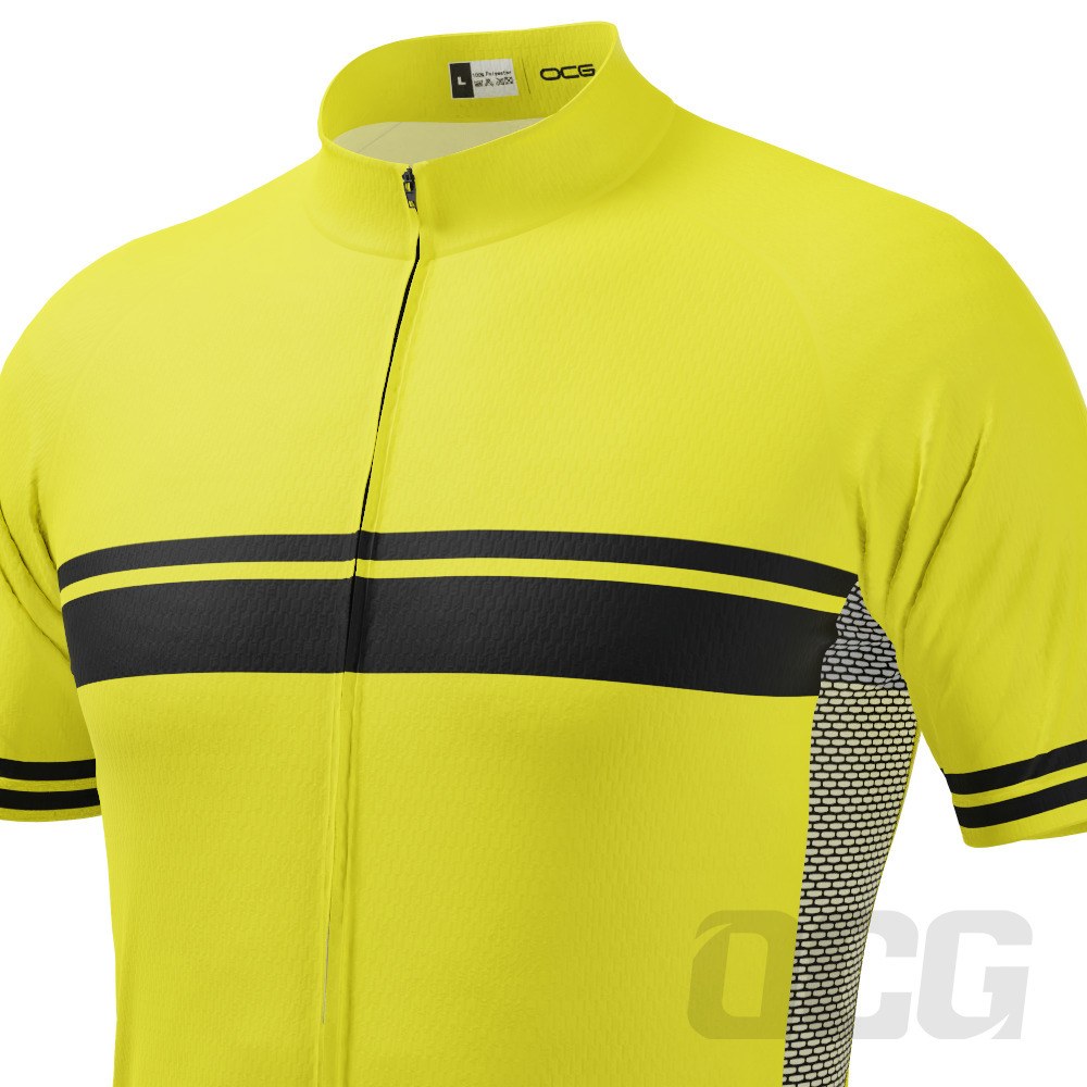 Men's Classic Yellow with Black Stripe Short Sleeve Cycling Jersey
