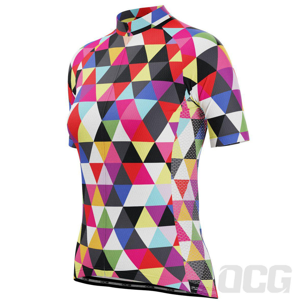 Women's High Viz Color Triangles Short Sleeve Cycling Jersey