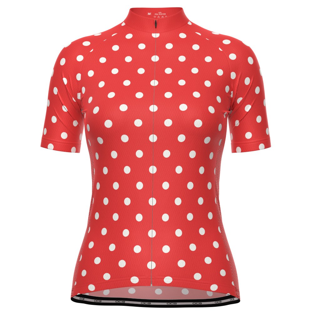 Women's High Viz White Polka Dots on Orange Short Sleeve Cycling Jersey