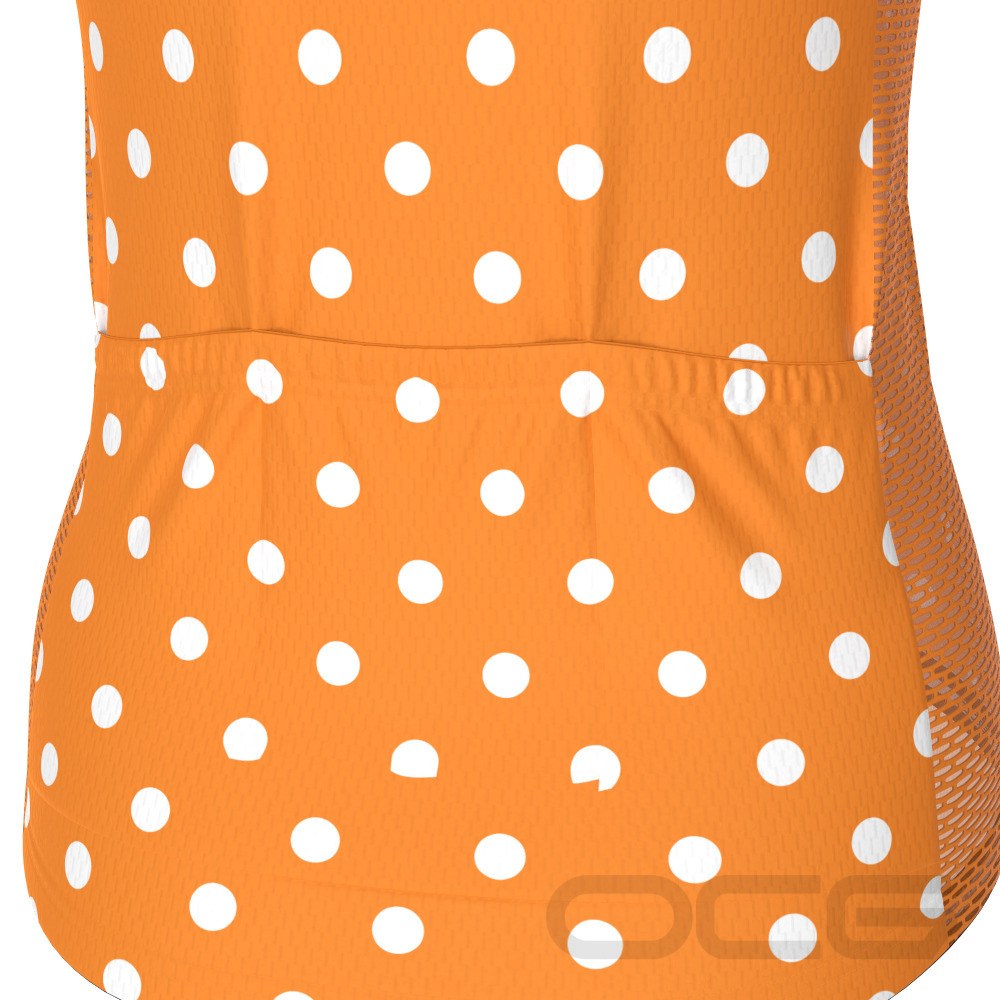 Women's High Viz White Polka Dots on Orange Short Sleeve Cycling Jersey