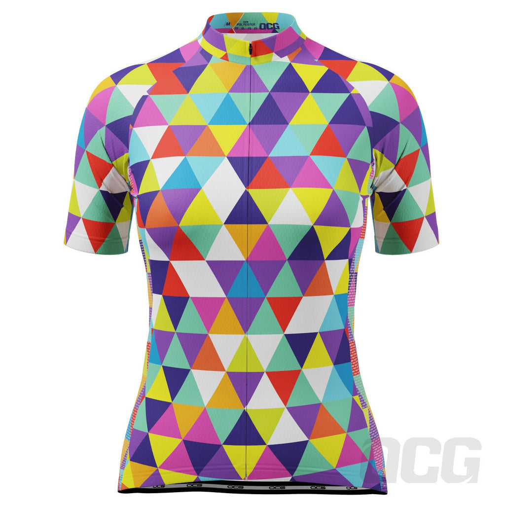 Women's High Viz Color Triangles Short Sleeve Cycling Jersey