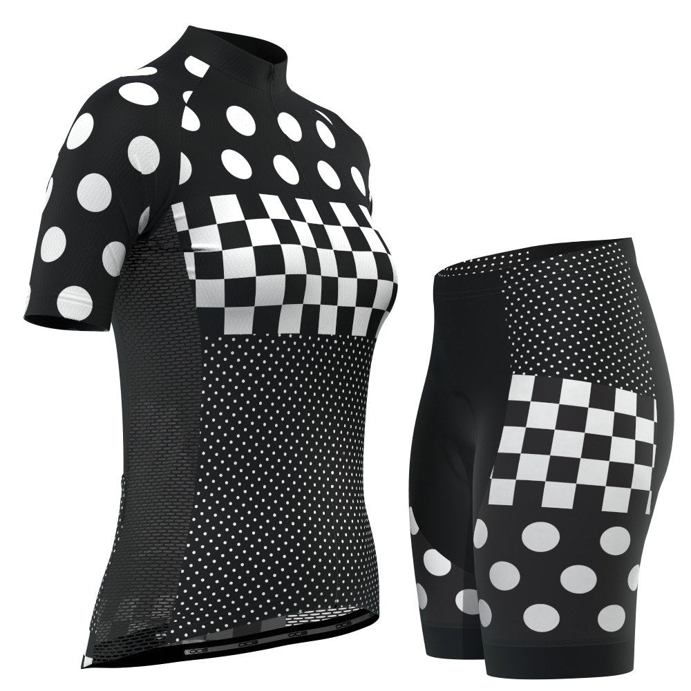 Women's The "Nina" Polka Dot Checkered 2 Piece Cycling Kit