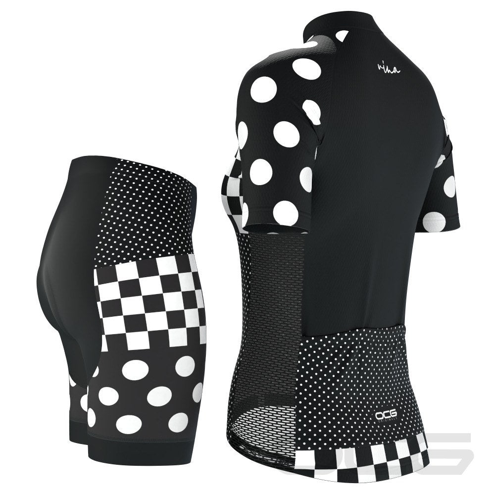 Women's The "Nina" Polka Dot Checkered 2 Piece Cycling Kit