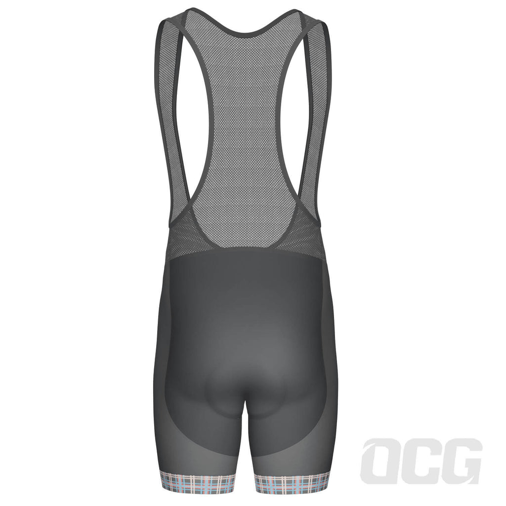 Men's Blue Plaid Checkered Gel Padded Cycling Bib