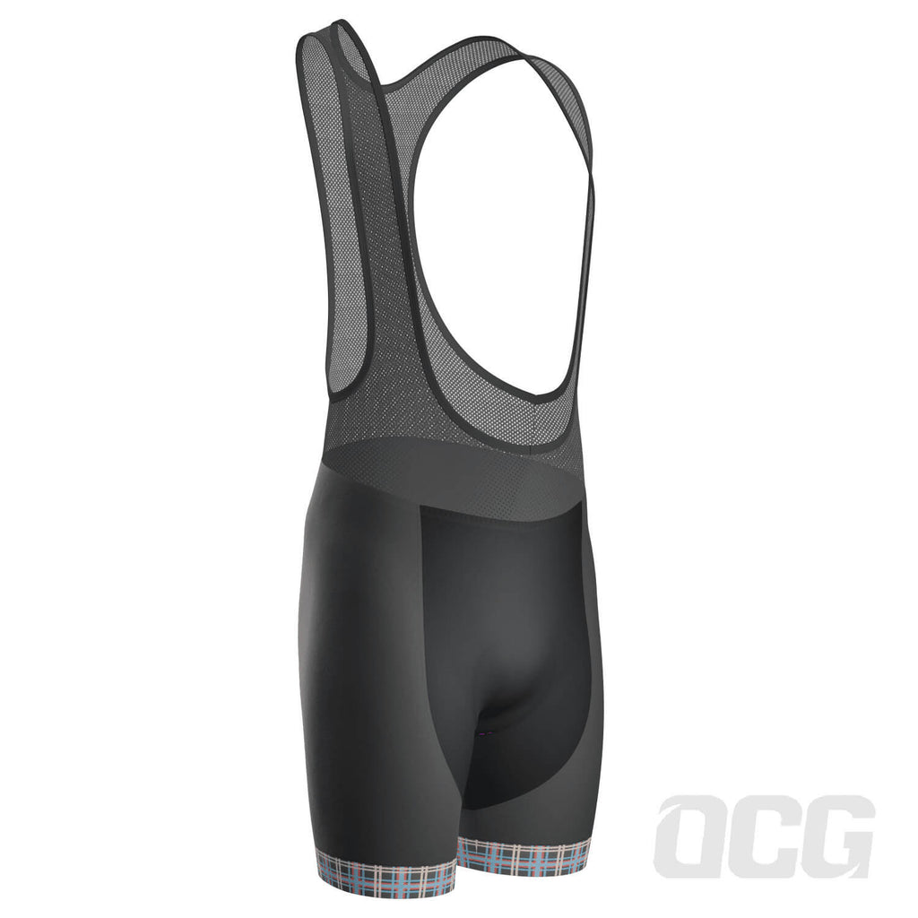Men's Blue Plaid Checkered Gel Padded Cycling Bib