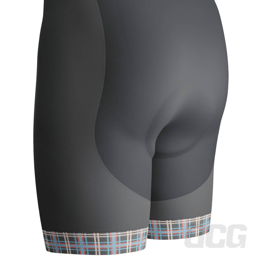 Men's Blue Plaid Checkered Gel Padded Cycling Bib