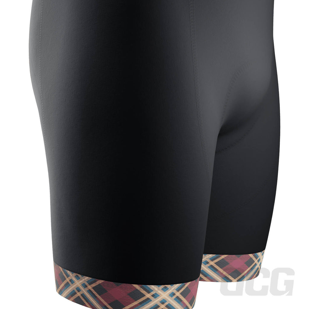 Men's Red Plaid Checkered Gel Padded Cycling Bib