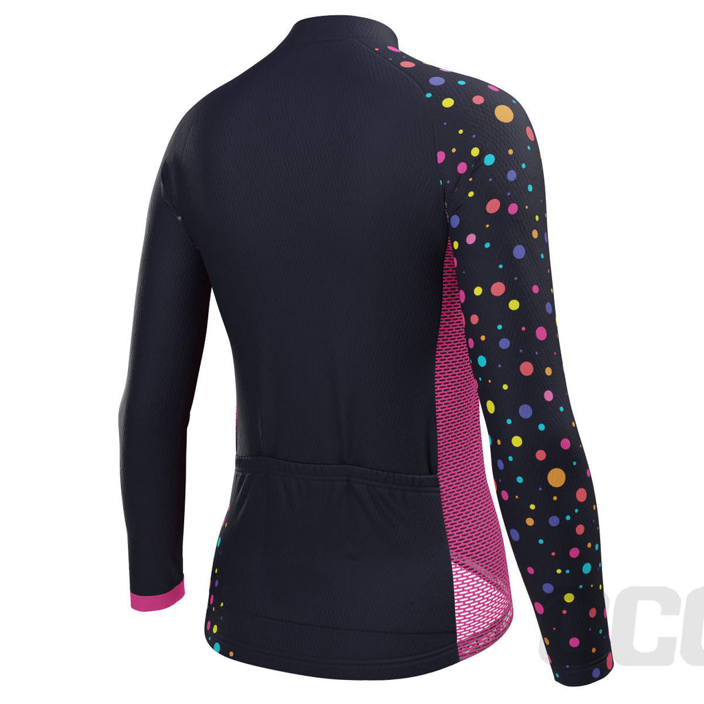 Women's Rainbow Polka Dots On Black Long Sleeve Cycling Jersey