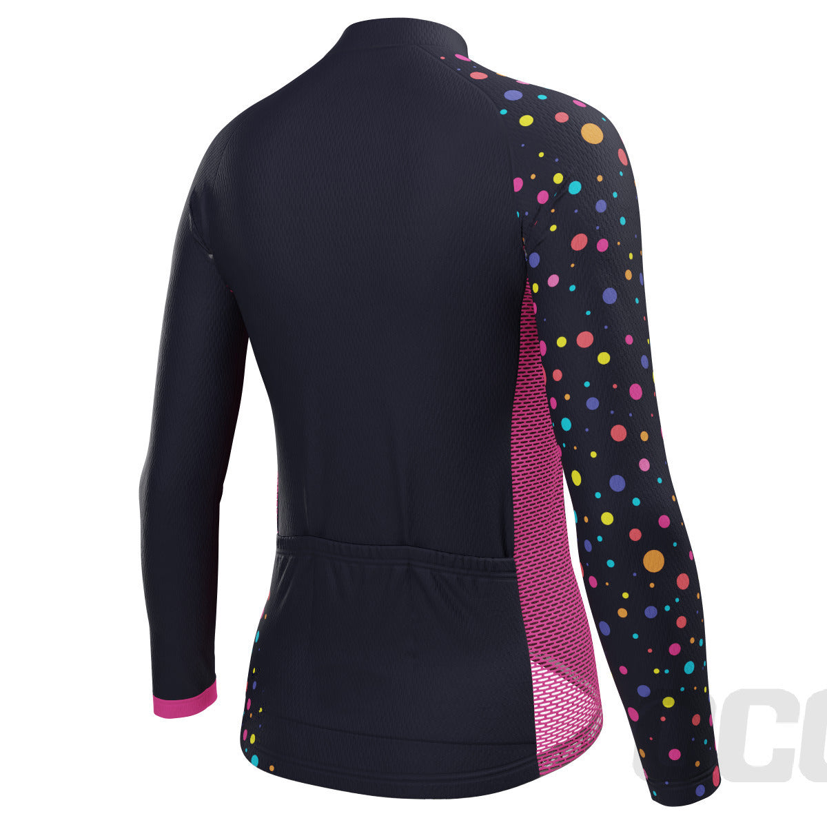 Women's Rainbow Polka Dots On Black Long Sleeve Cycling Jersey