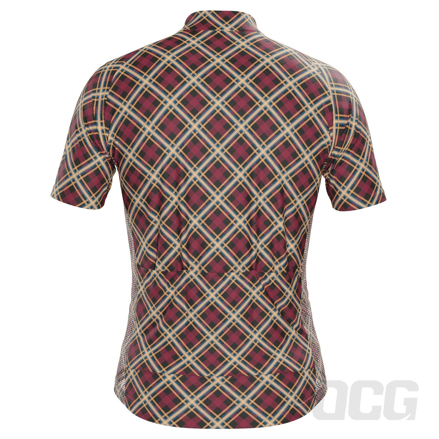 Men's Red Plaid Checkered Short Sleeve Cycling Jersey