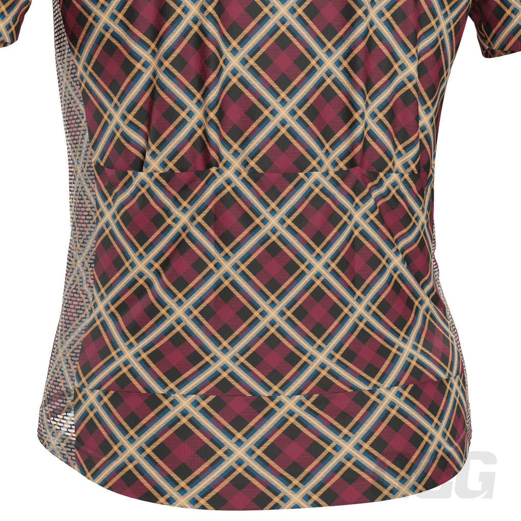 Men's Red Plaid Checkered Short Sleeve Cycling Jersey