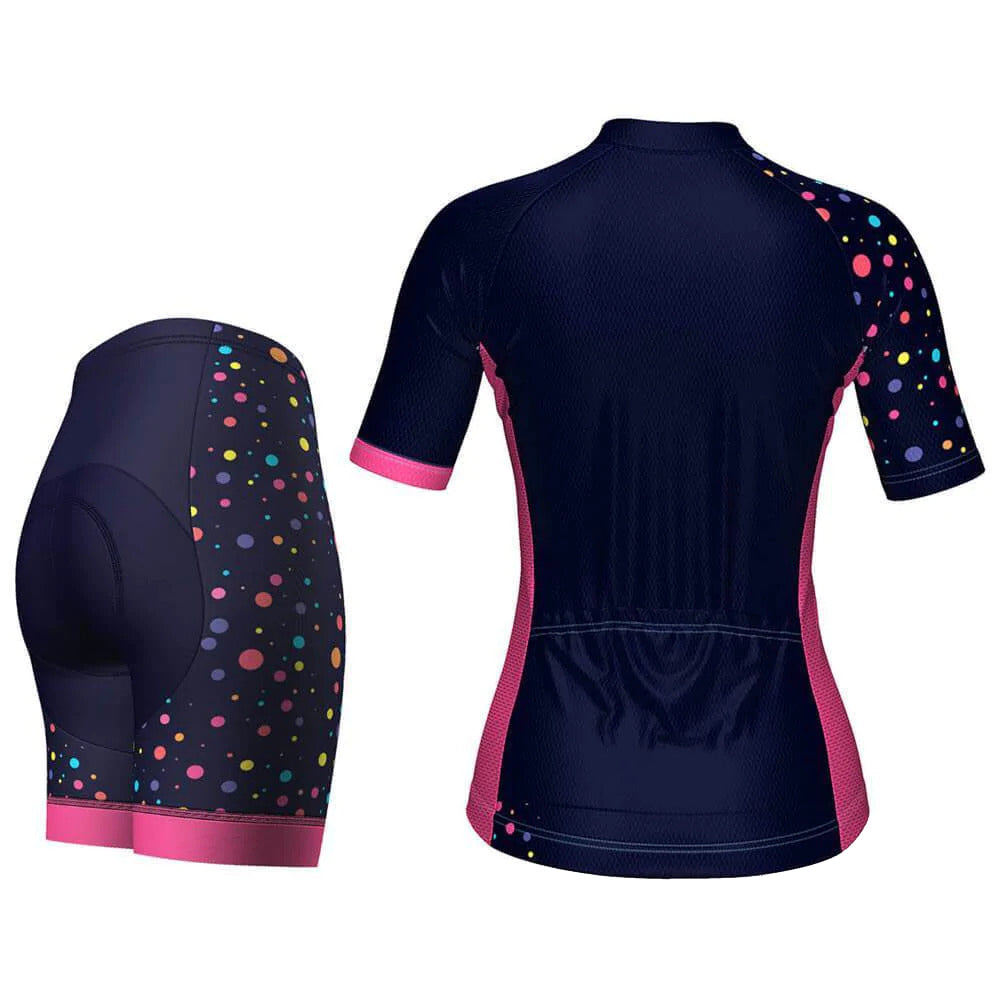 Women's Rainbow Polka Dots On Blue 2 Piece Cycling Kit